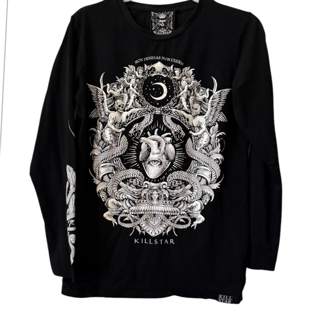 Killstar Non Desisias Non Expieeis men’s small 3/4 sleeve black & white T-shirt